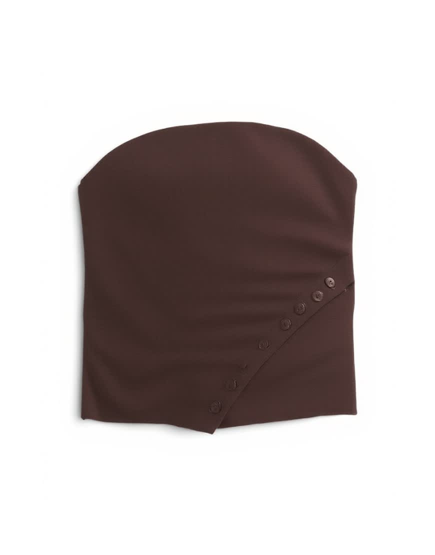 Topshop bandeau button detail top in dark chocolate