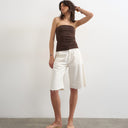 Topshop bandeau button detail top in dark chocolate