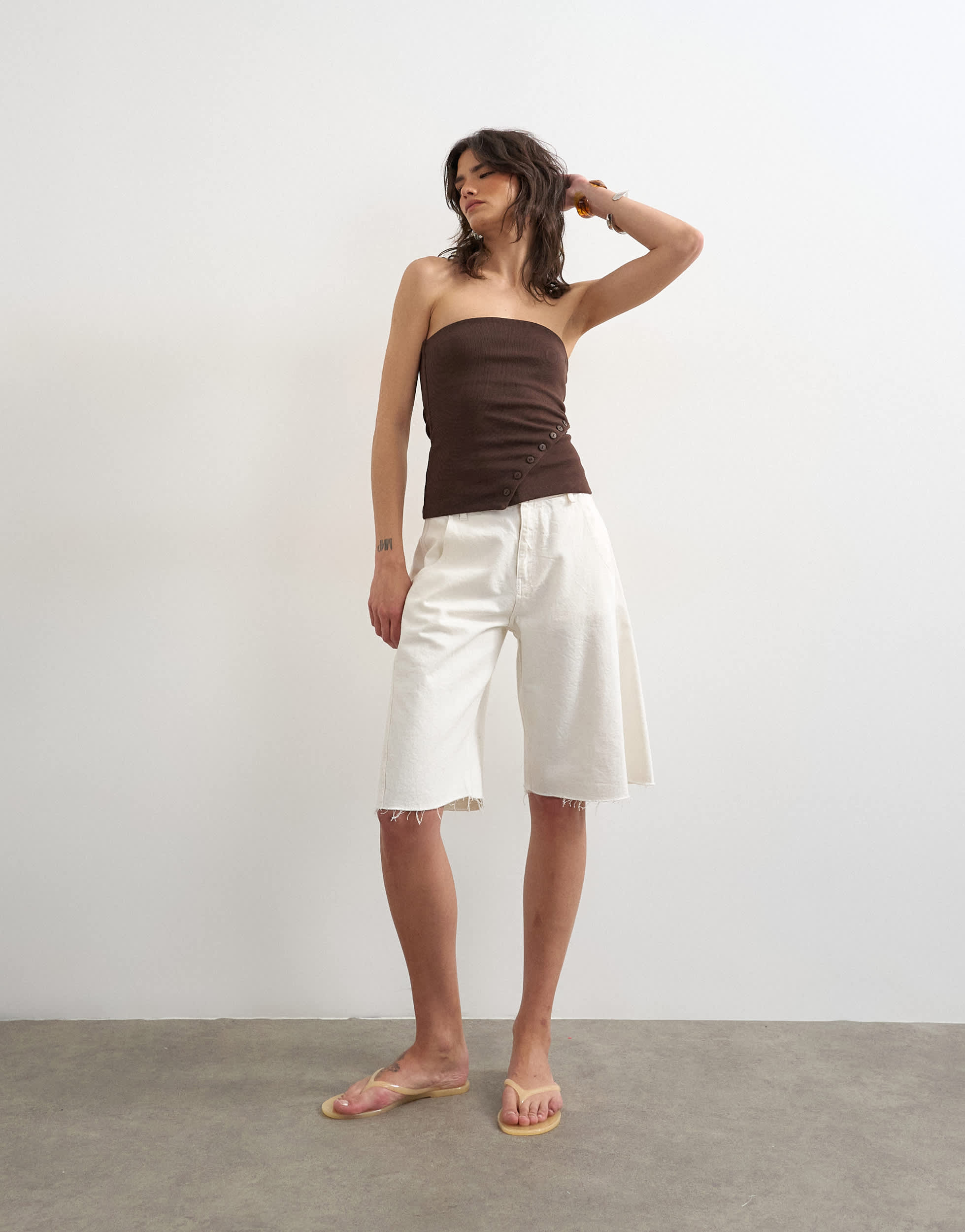 Topshop bandeau button detail top in dark chocolate