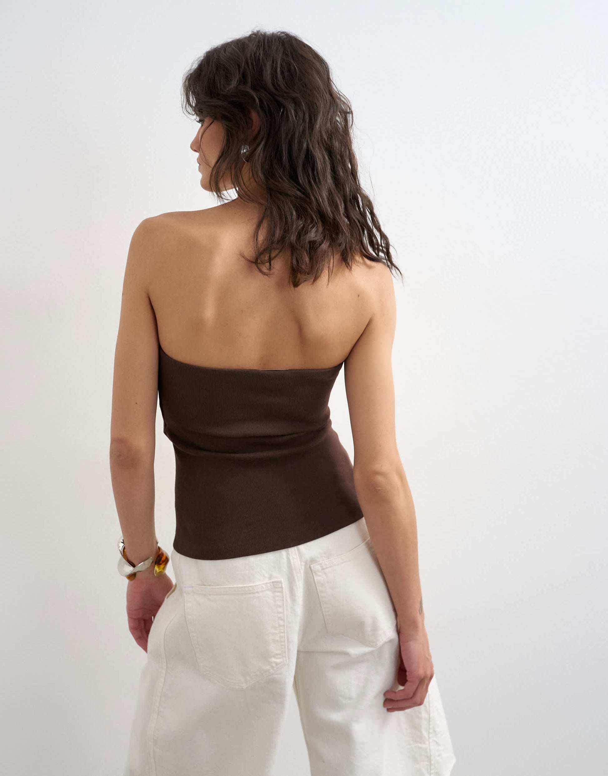 Topshop bandeau button detail top in dark chocolate