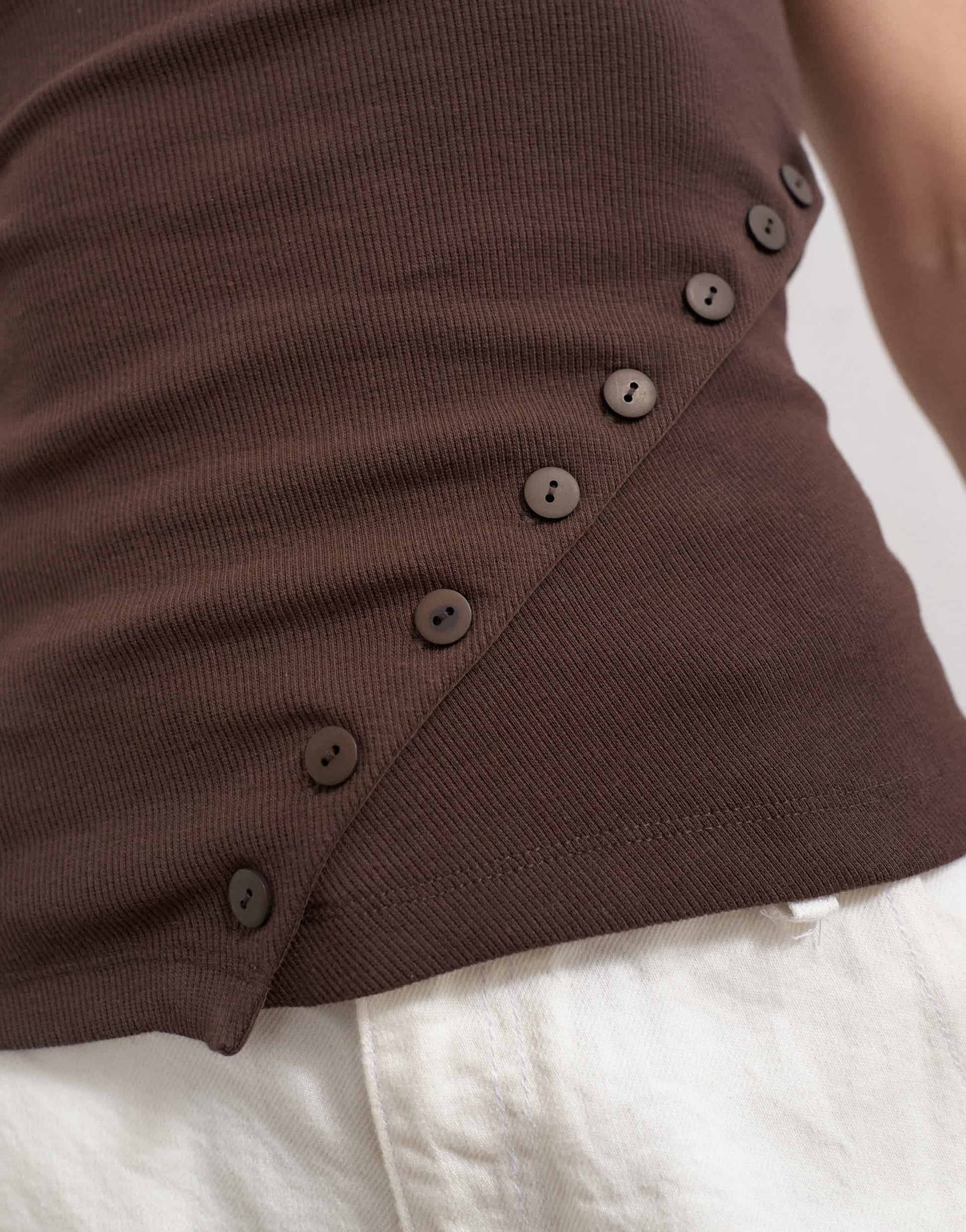Topshop bandeau button detail top in dark chocolate