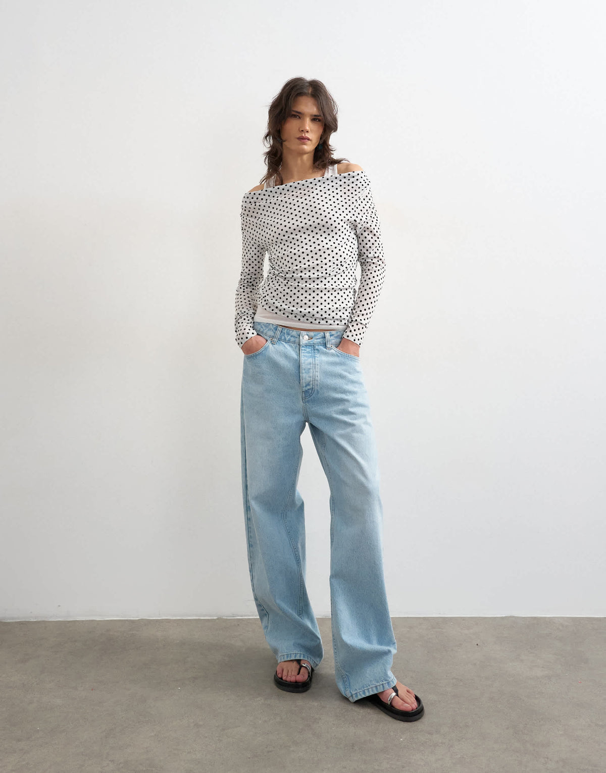 Topshop printed double layer long sleeve top in mono