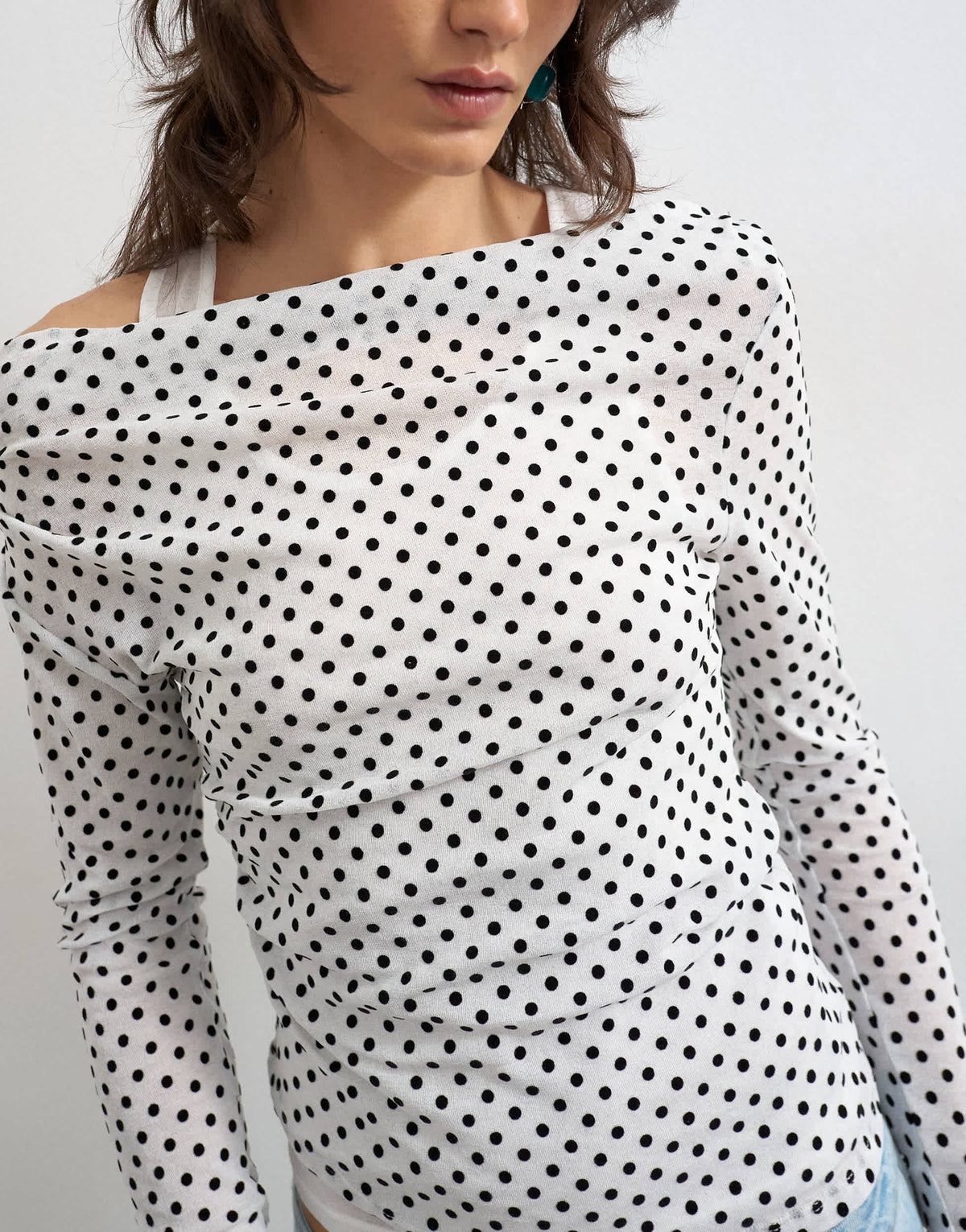 Topshop printed double layer long sleeve top in mono