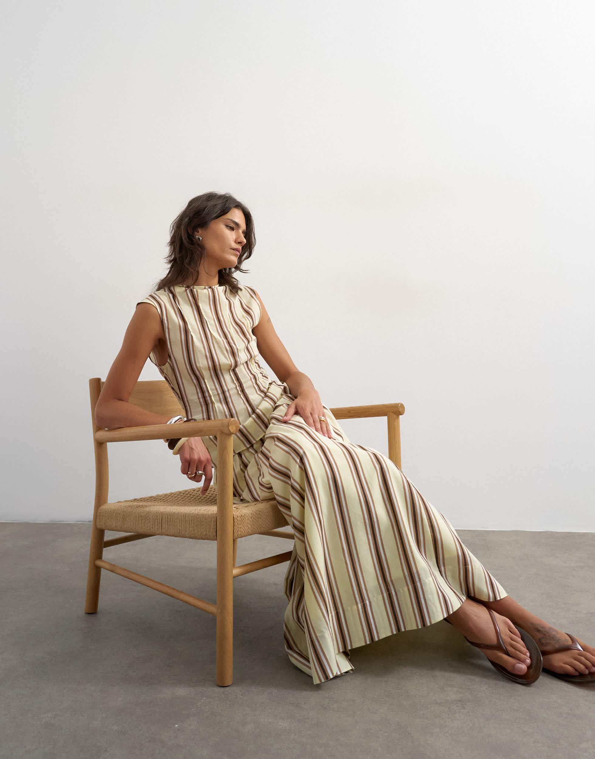 Topshop co-ord dropped waist deep v maxi skirt in buttermilk stripe