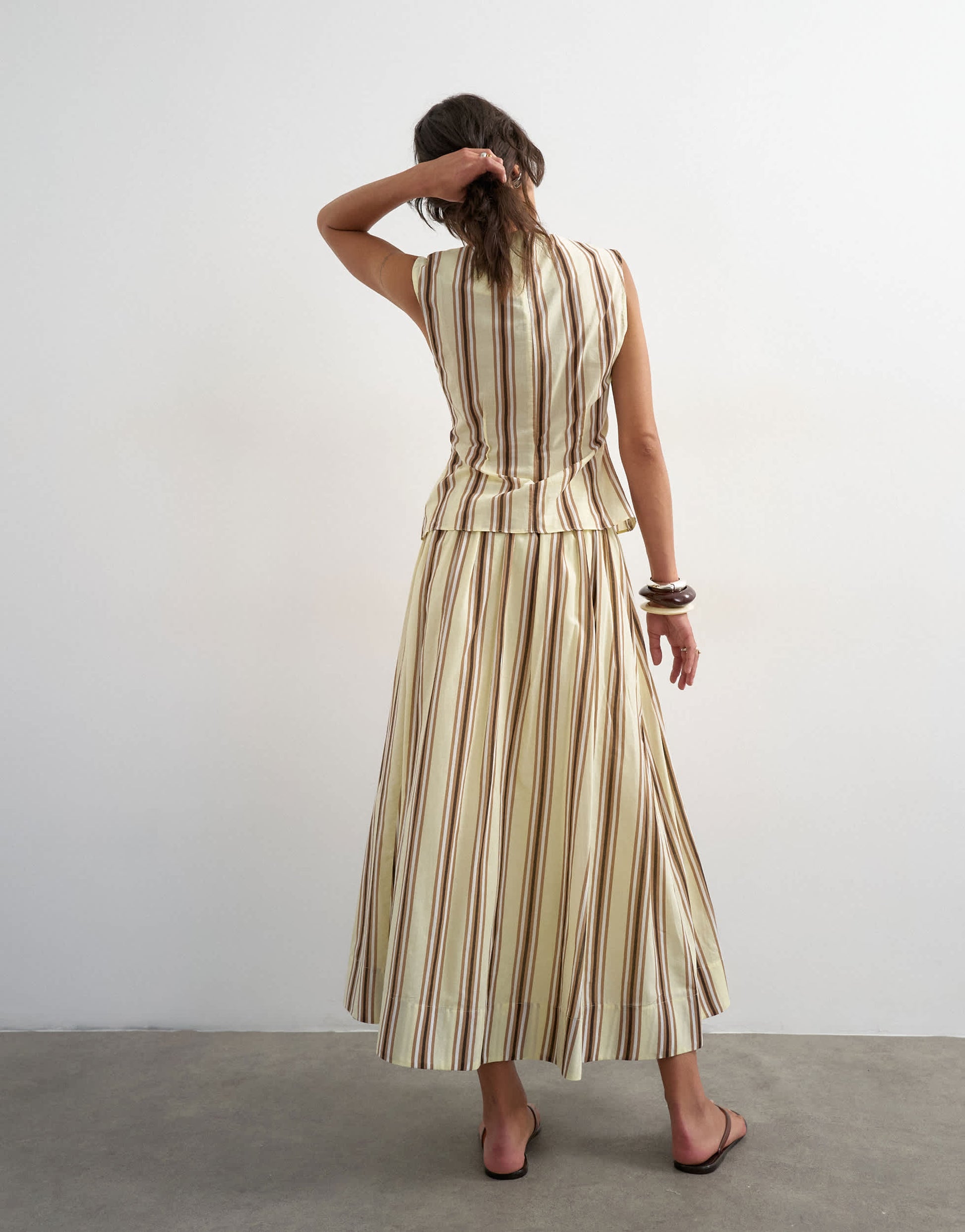 Topshop co-ord dropped waist deep v maxi skirt in buttermilk stripe