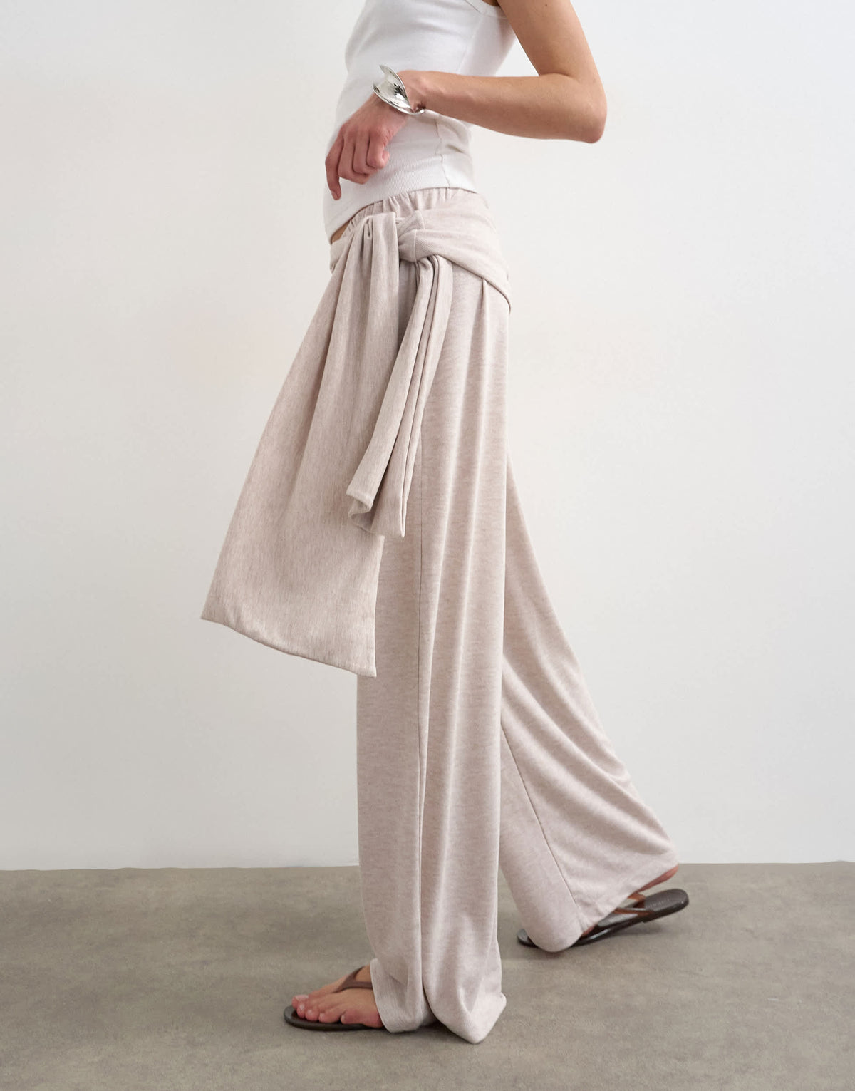 Topshop scarf tie detail soft trousers in oat