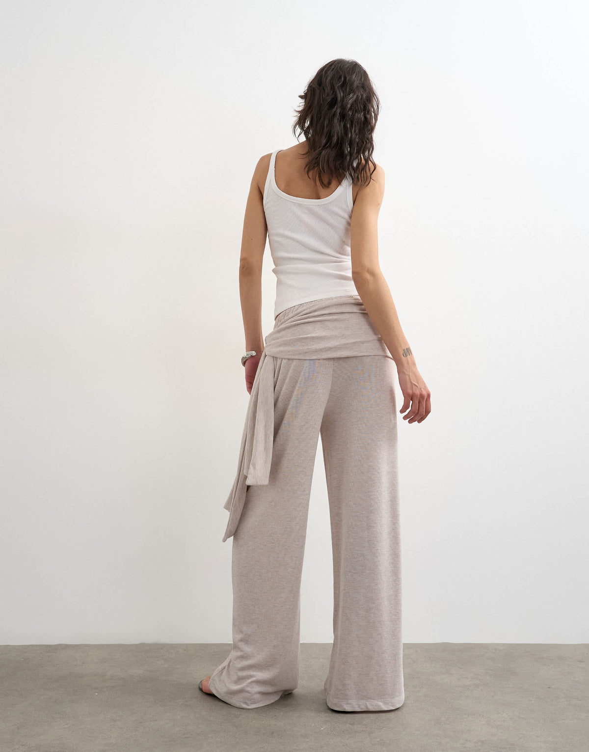 Topshop scarf tie detail soft trousers in oat