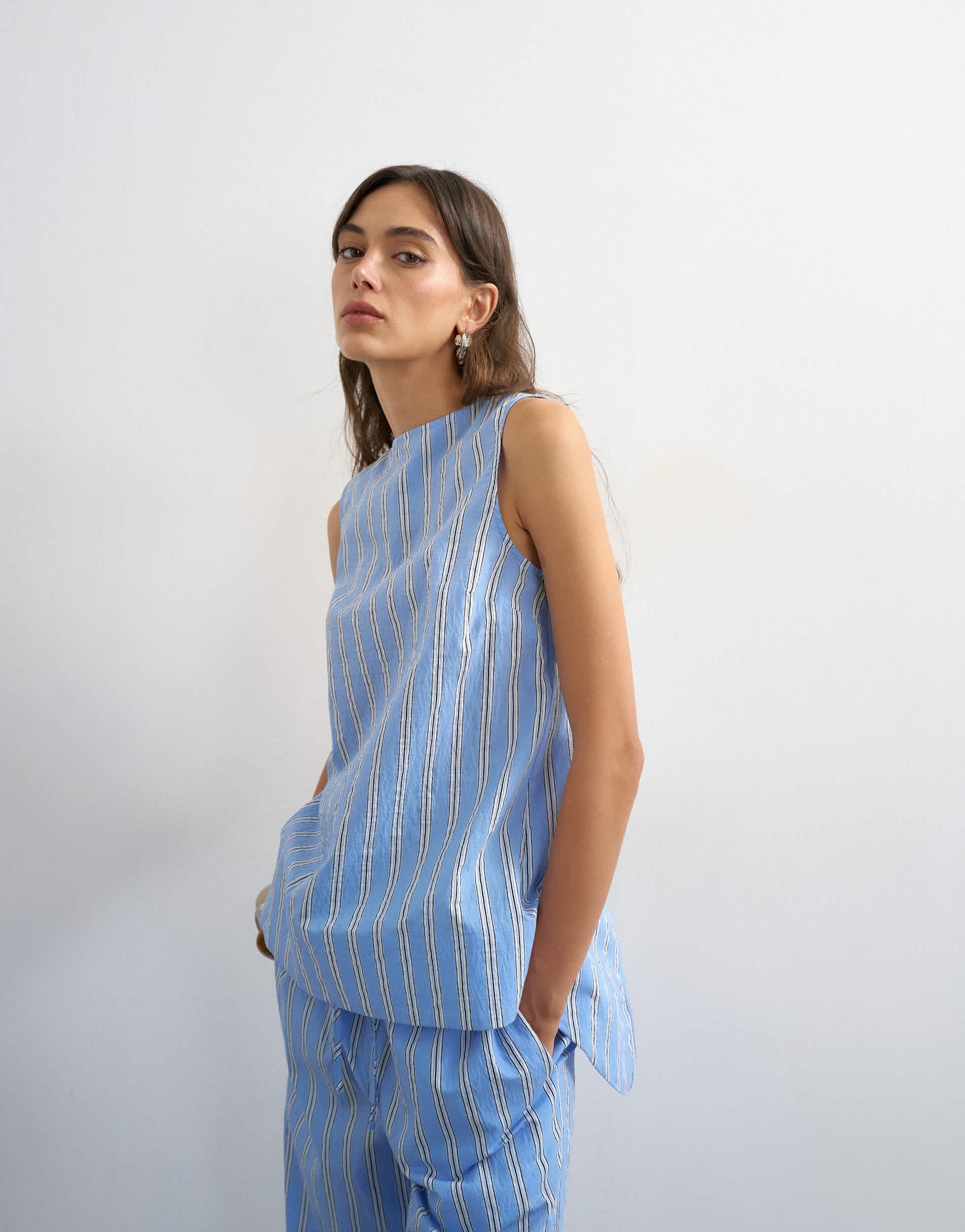 Topshop co-ord sleeveless tie back detail top in blue stripe 
