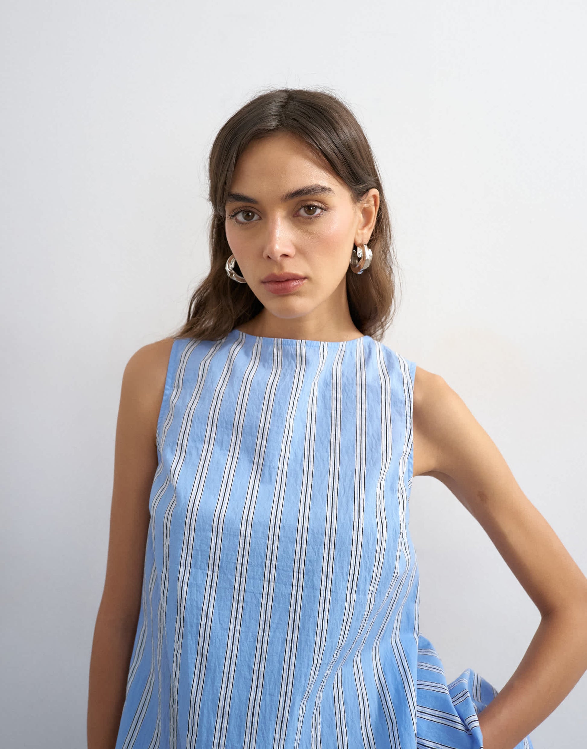 Topshop co-ord sleeveless tie back detail top in blue stripe 