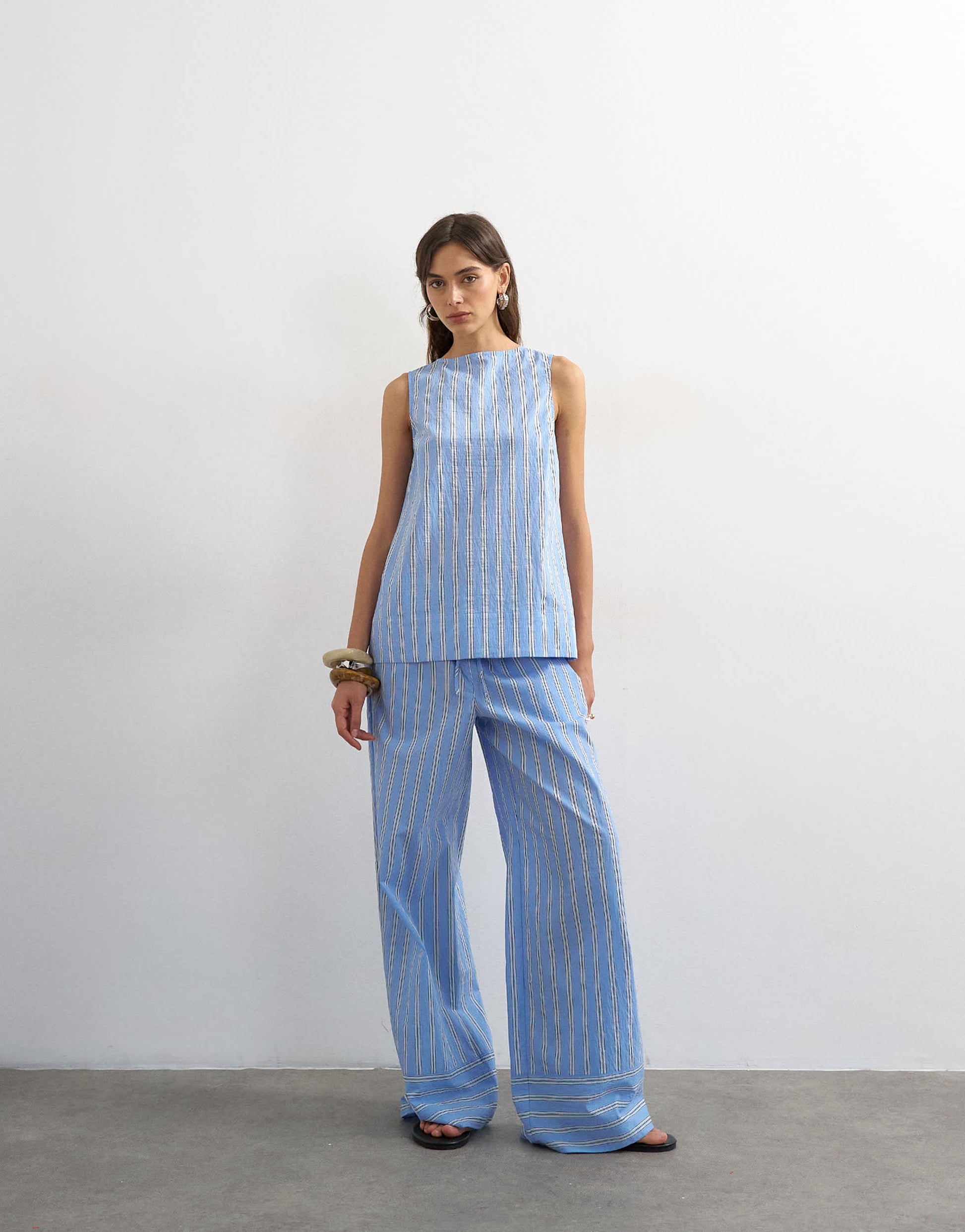 Topshop co-ord sleeveless tie back detail top in blue stripe 