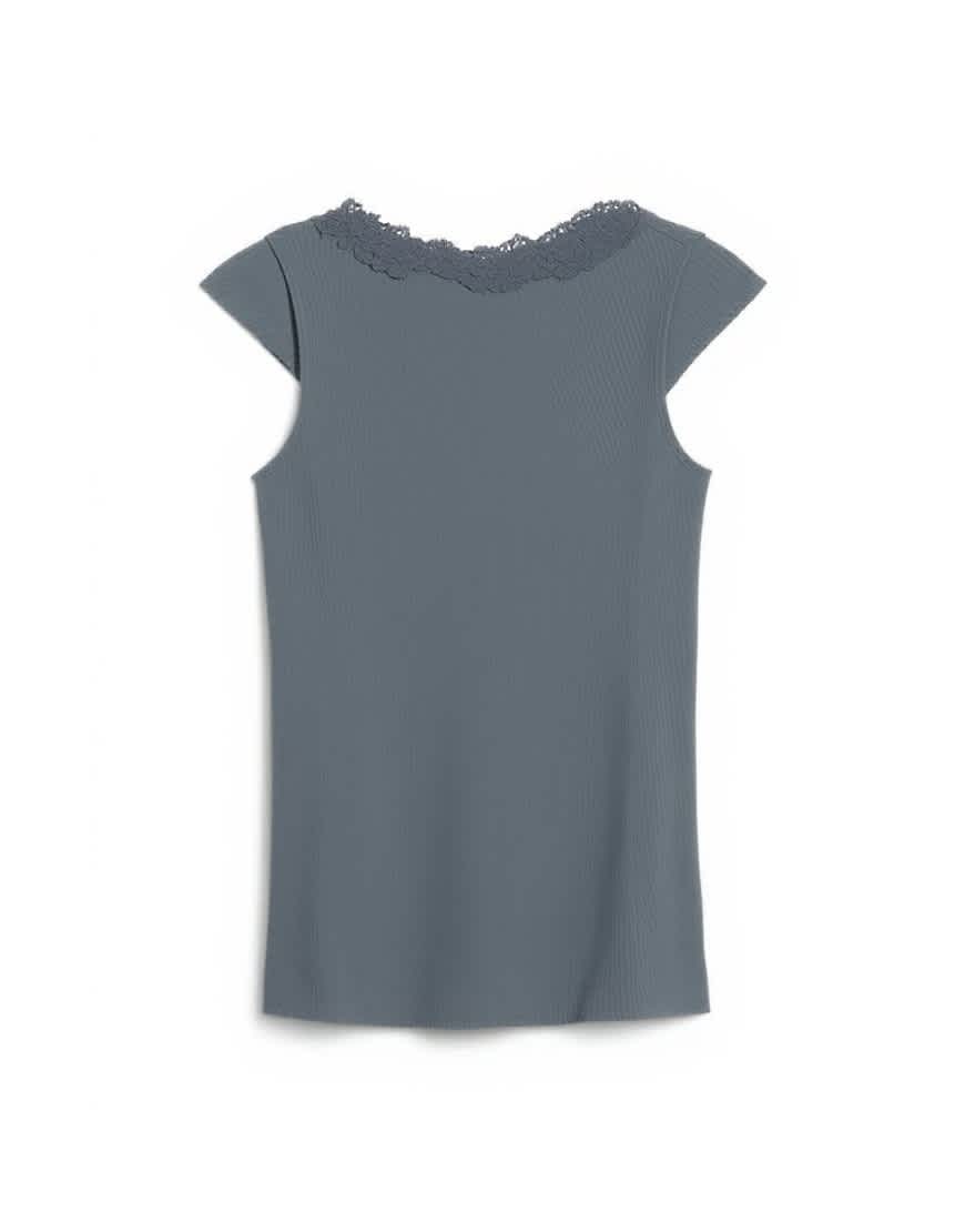 Topshop lace trim cap sleeve top in washed black