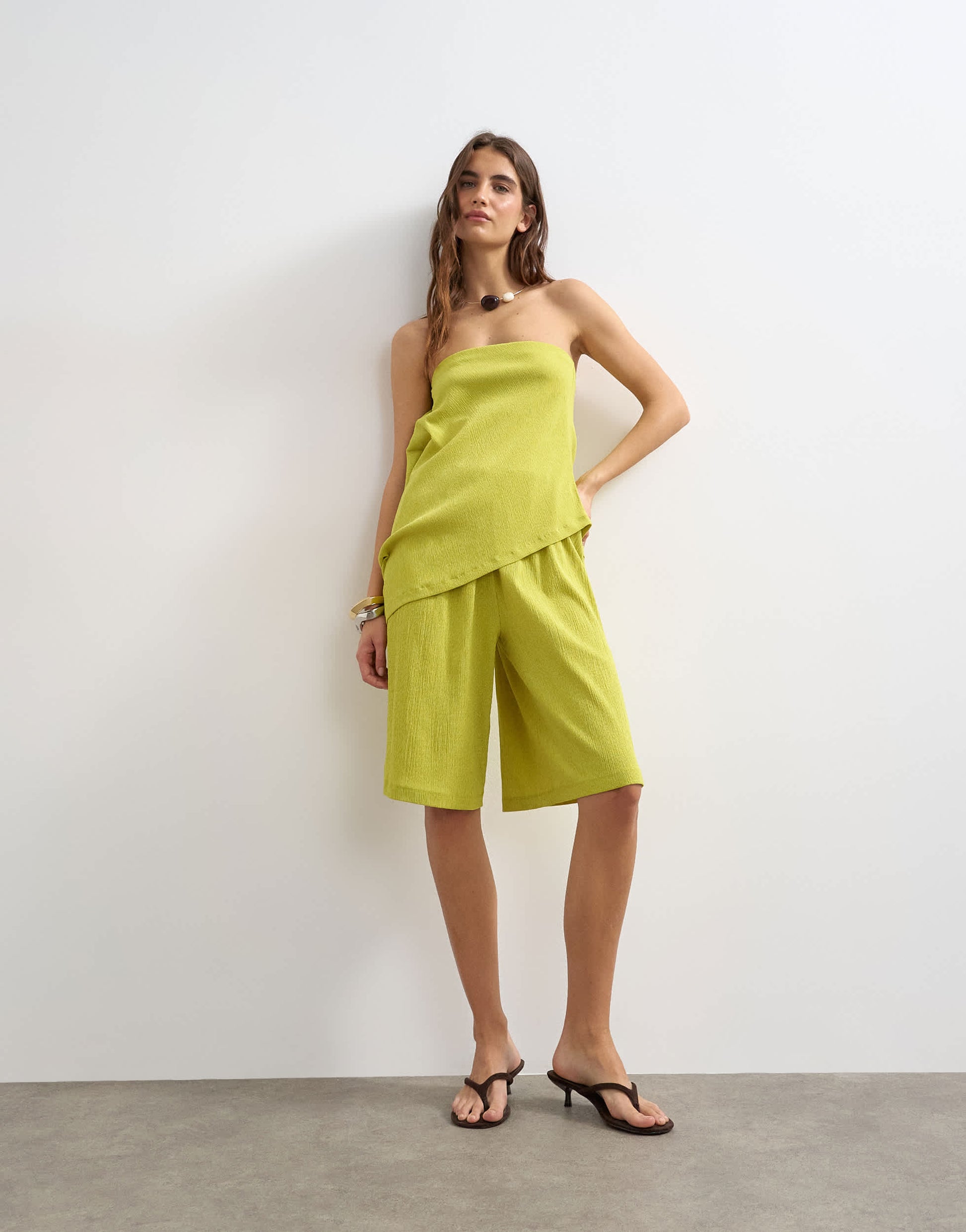 Topshop drape detail textured bandeau co-ord top in green