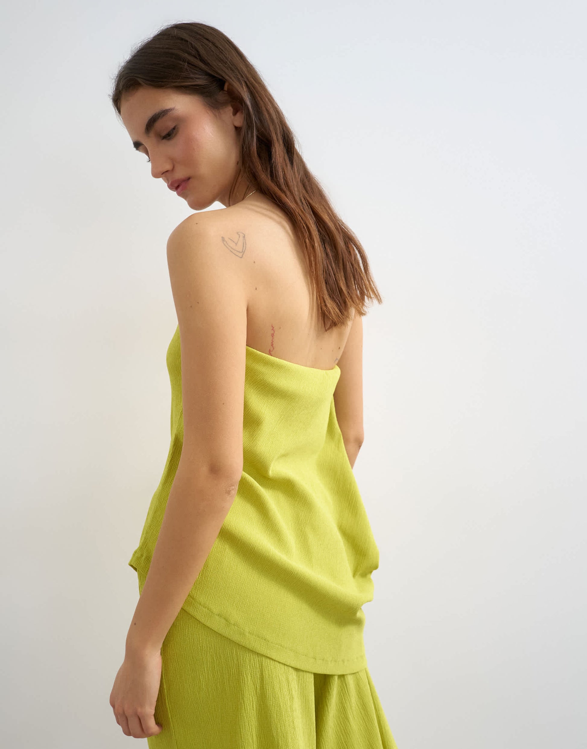 Topshop drape detail textured bandeau co-ord top in green