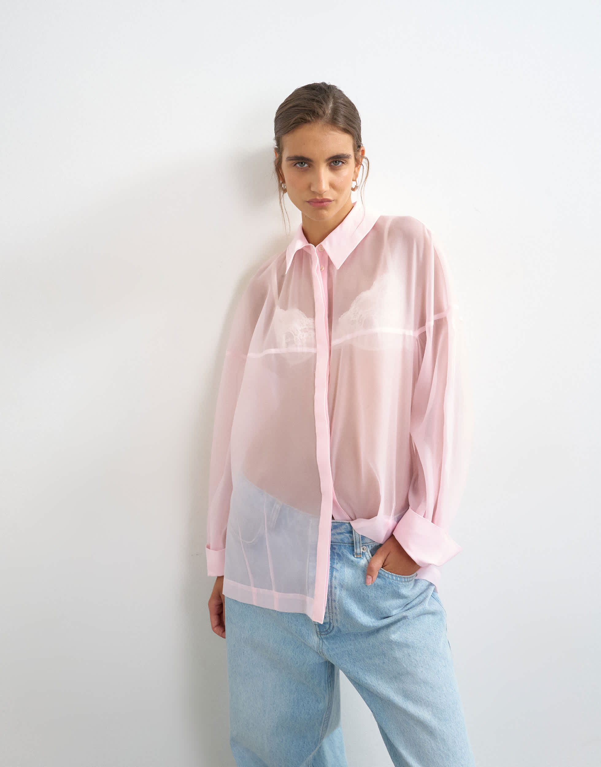 Topshop organza shirt in light pink