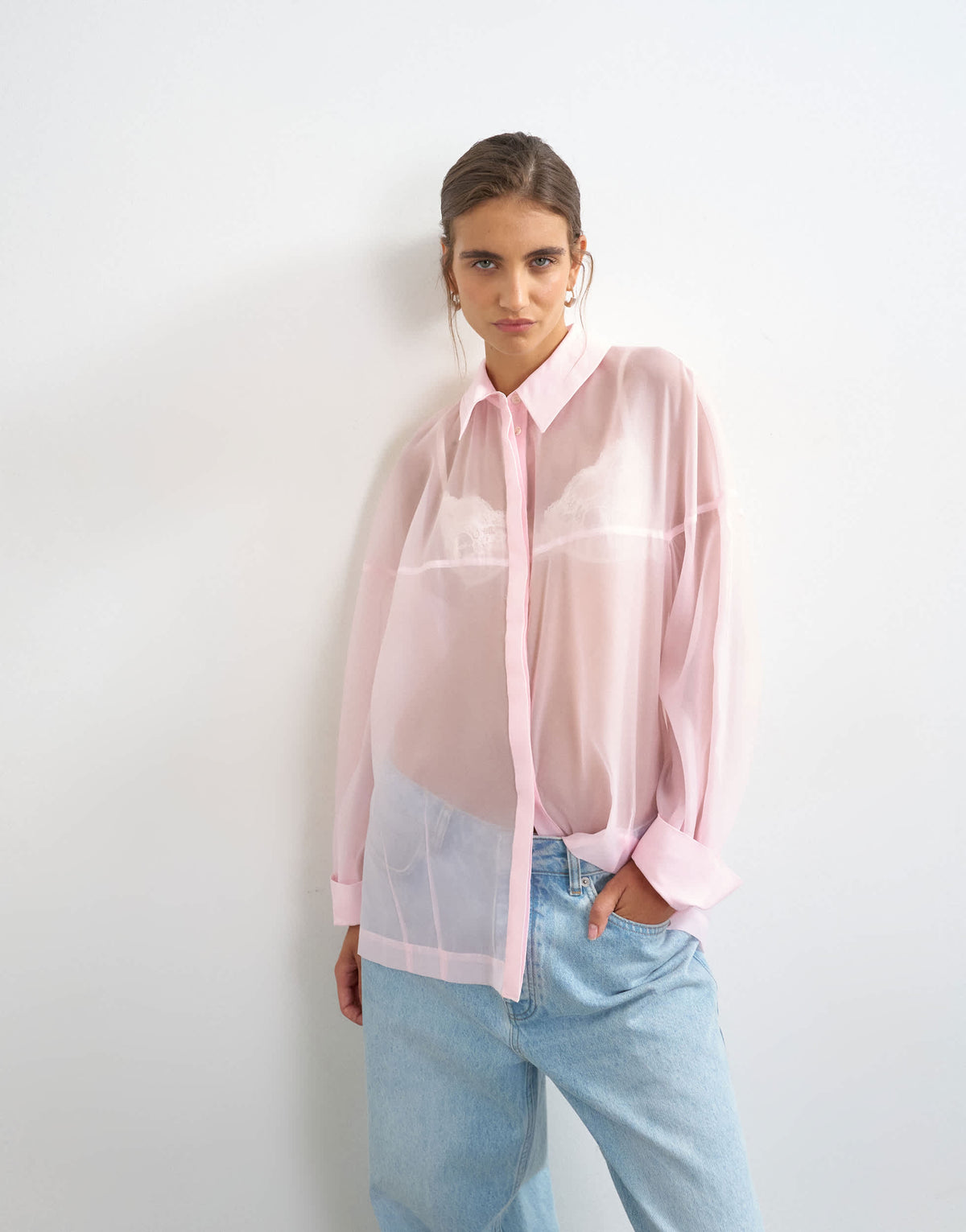 Topshop organza shirt in light pink