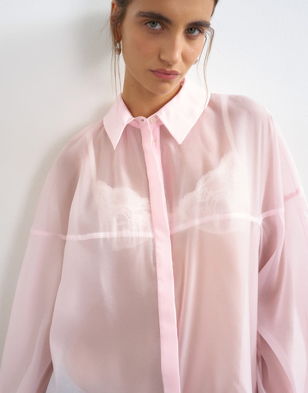 Topshop organza shirt in light pink
