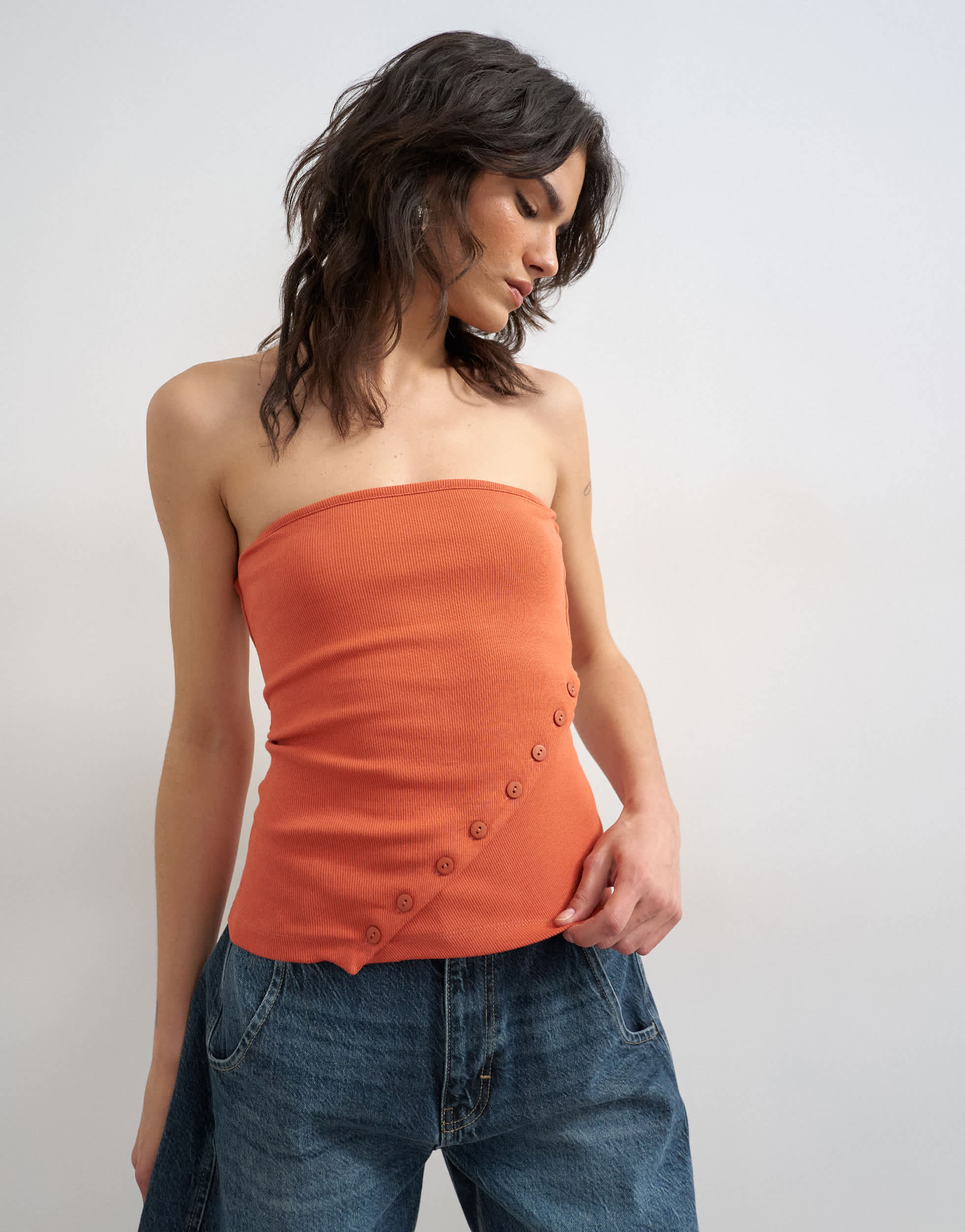 Topshop bandeau button detail top in coral