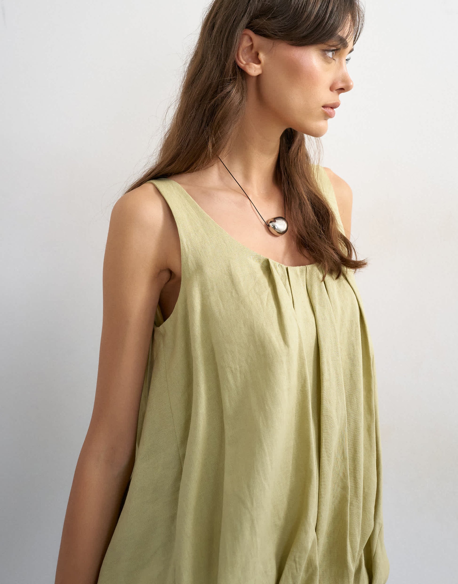 Topshop linen rich twist bubble hem chuck on cami in sage green