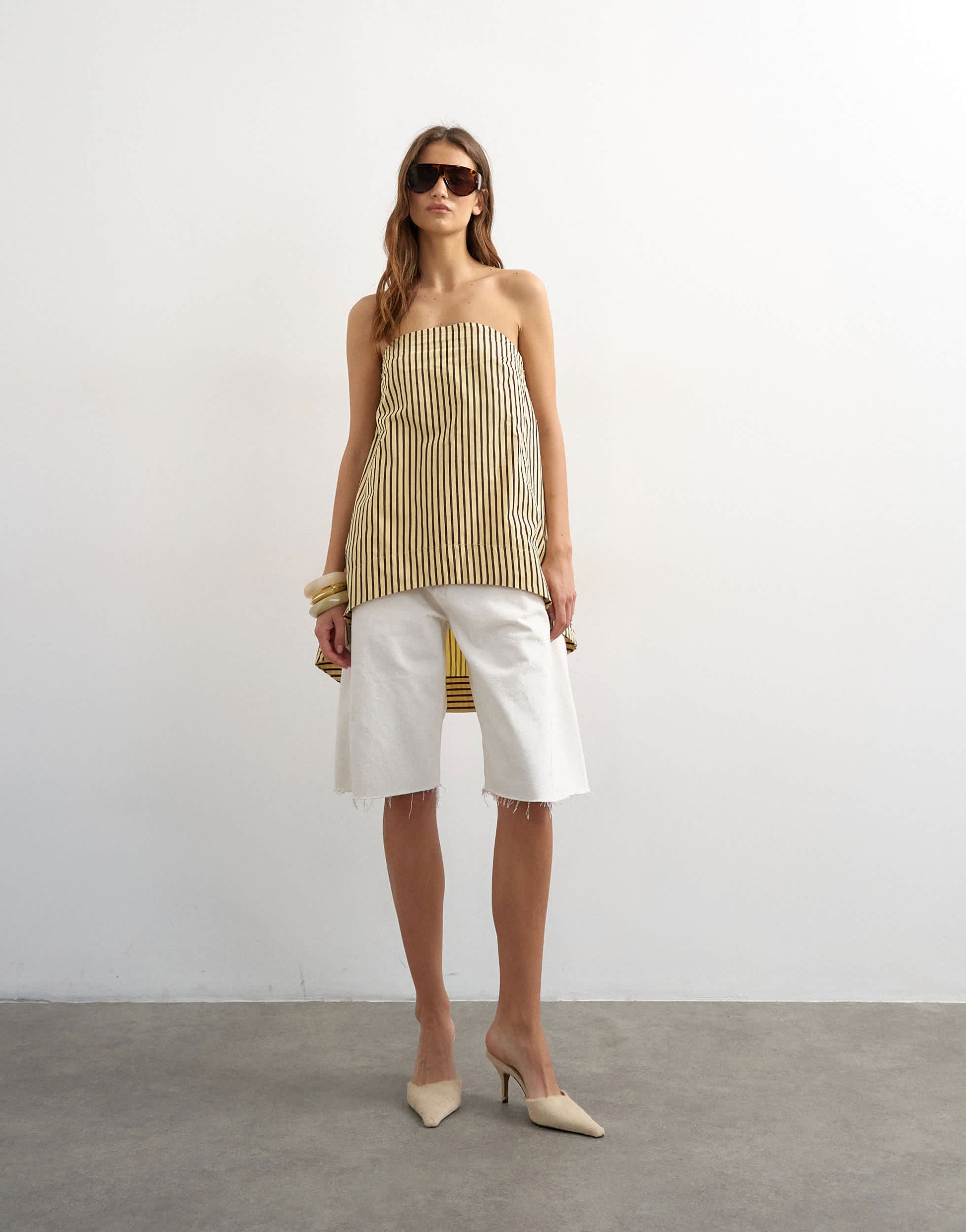 Topshop high low bandeau top in buttermilk stripe