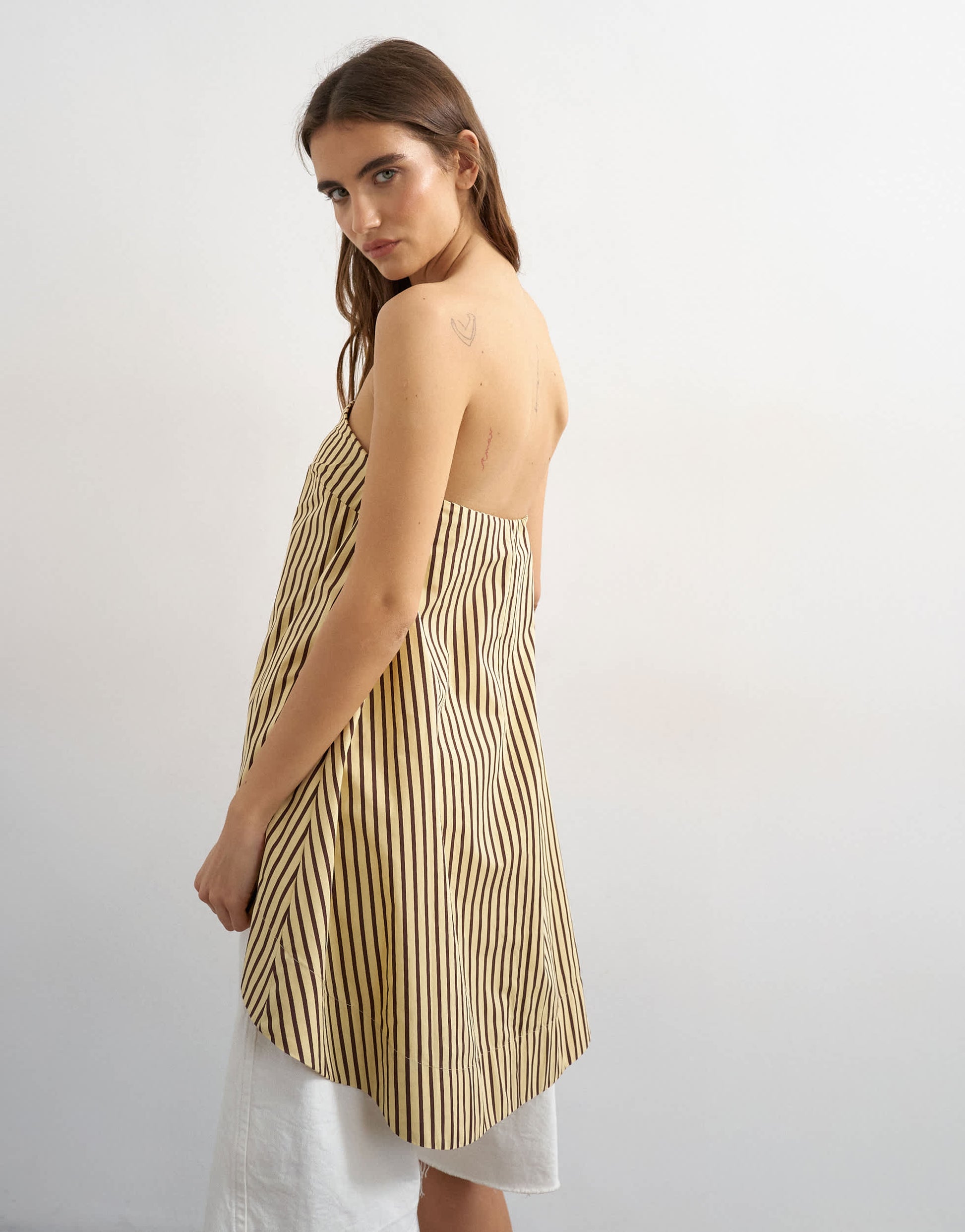 Topshop high low bandeau top in buttermilk stripe