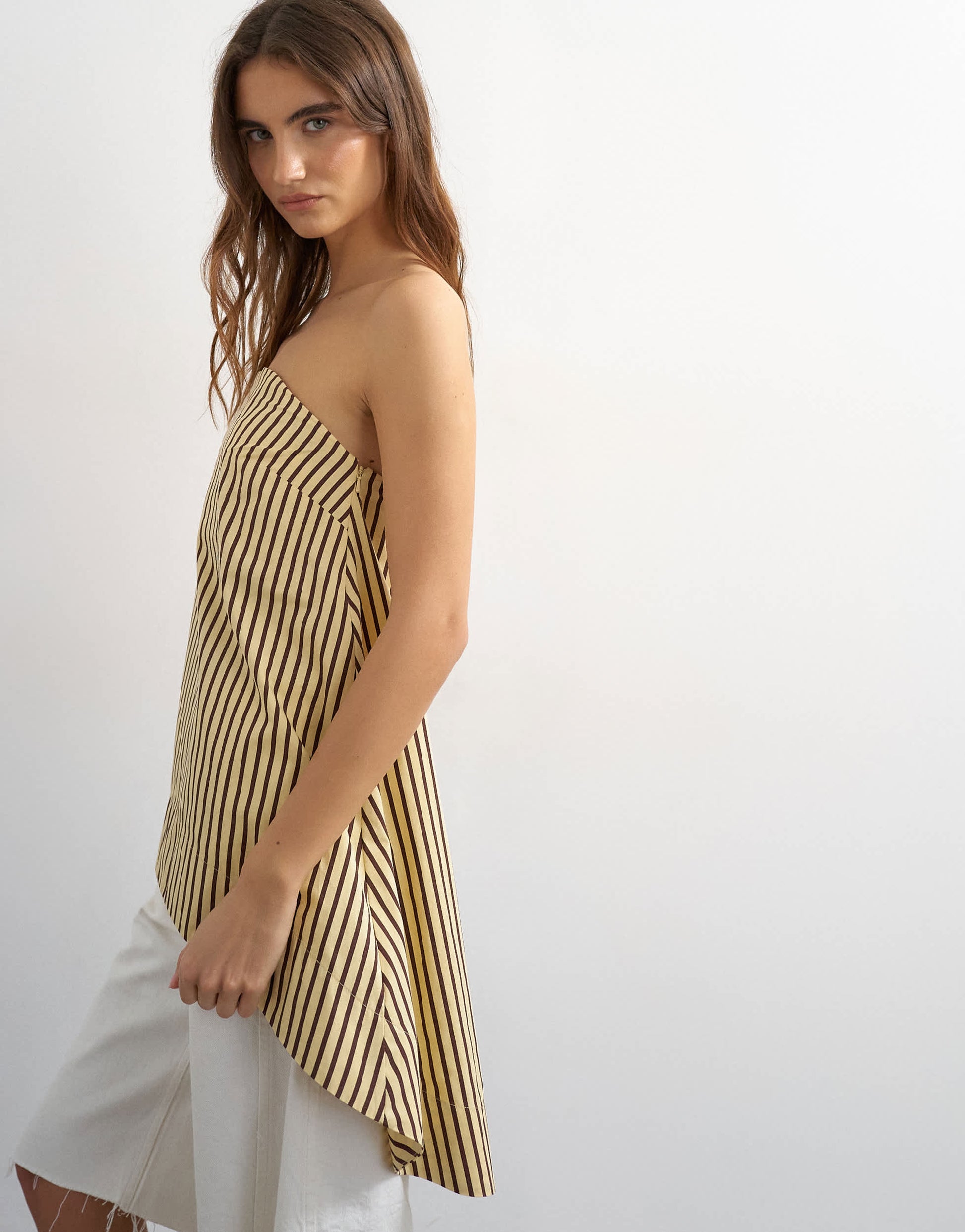 Topshop high low bandeau top in buttermilk stripe