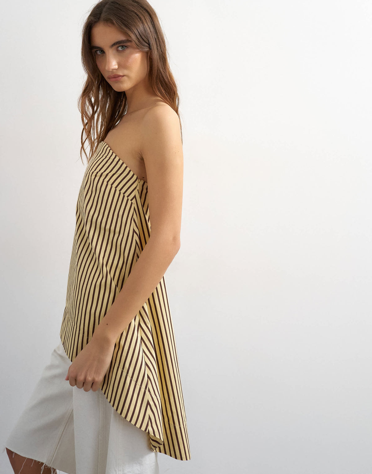 Topshop high low bandeau top in buttermilk stripe