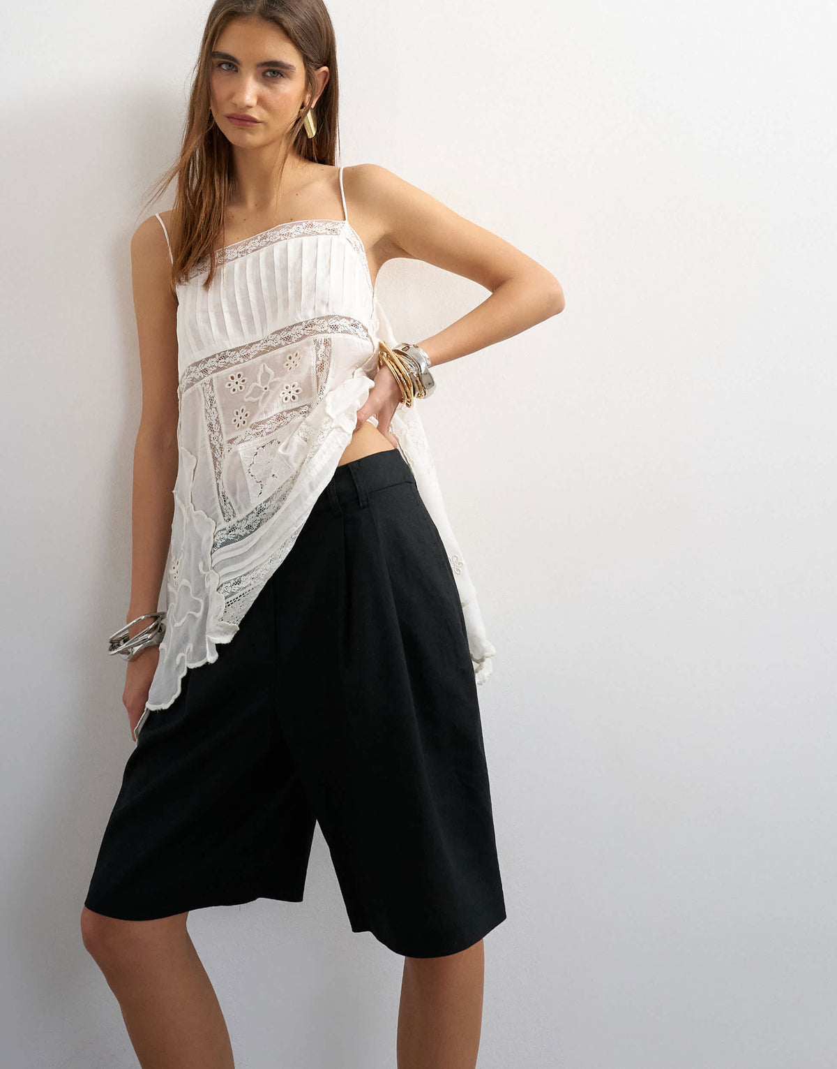 Topshop linen bermuda short in black