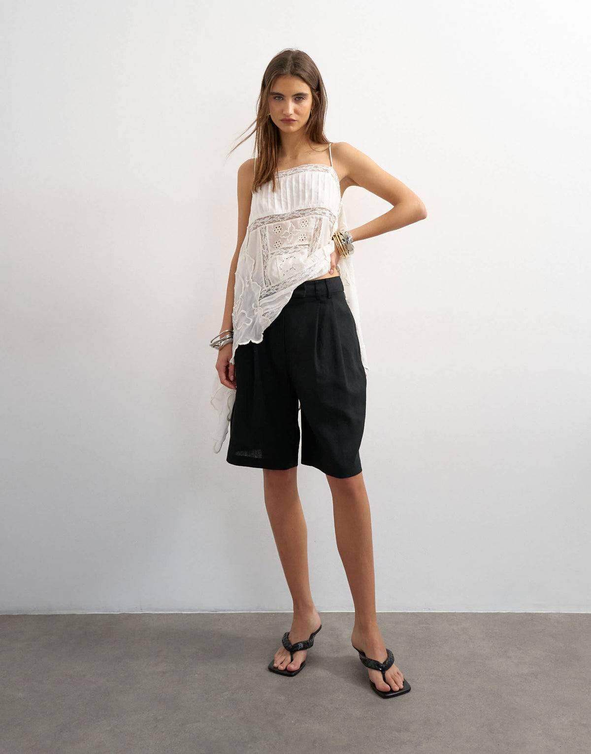 Topshop linen bermuda short in black