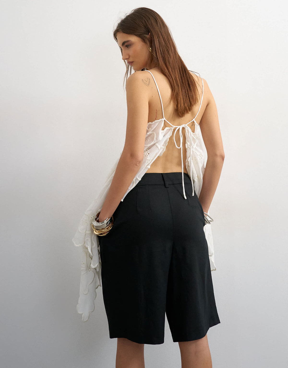 Topshop linen bermuda short in black