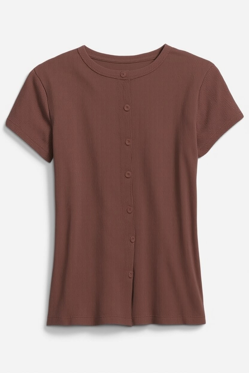 Topshop button through short sleeve top in brown