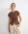 Topshop button through short sleeve top in brown