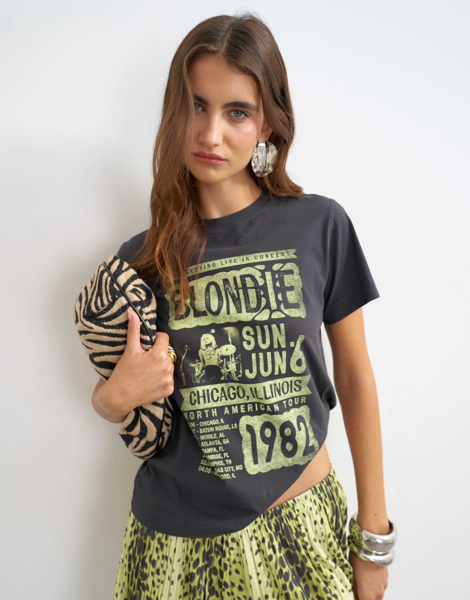 Topshop 'Blondie' graphic classic tee in charcoal