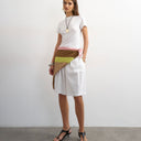 Topshop linen bermuda short in white