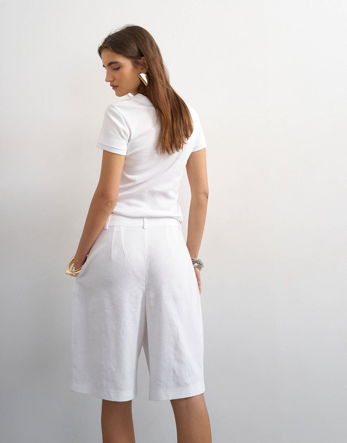 Topshop linen bermuda short in white