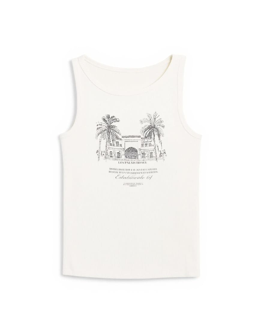 Topshop 'Palm Tree' graphic vest in ecru