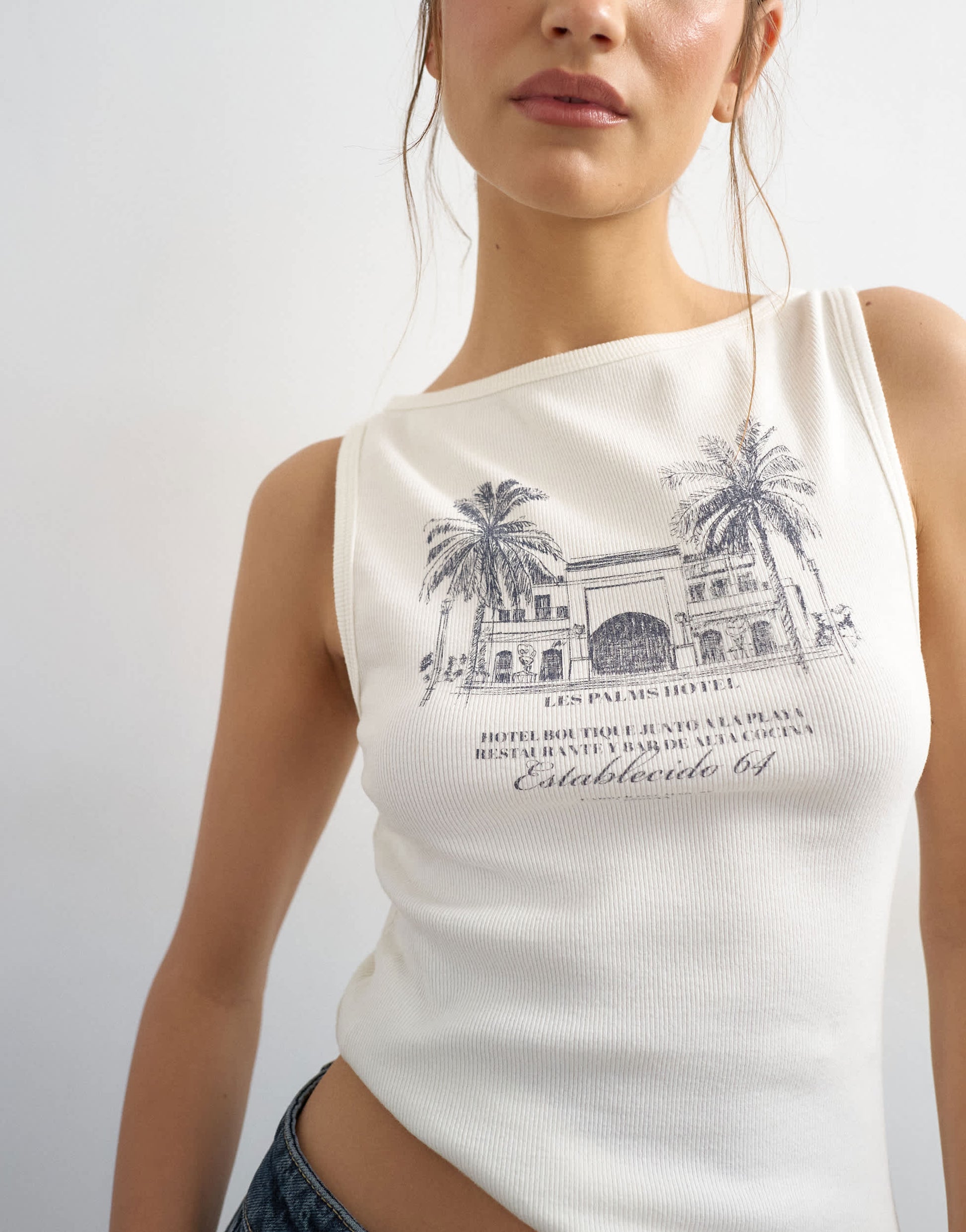 Topshop 'Palm Tree' graphic vest in ecru