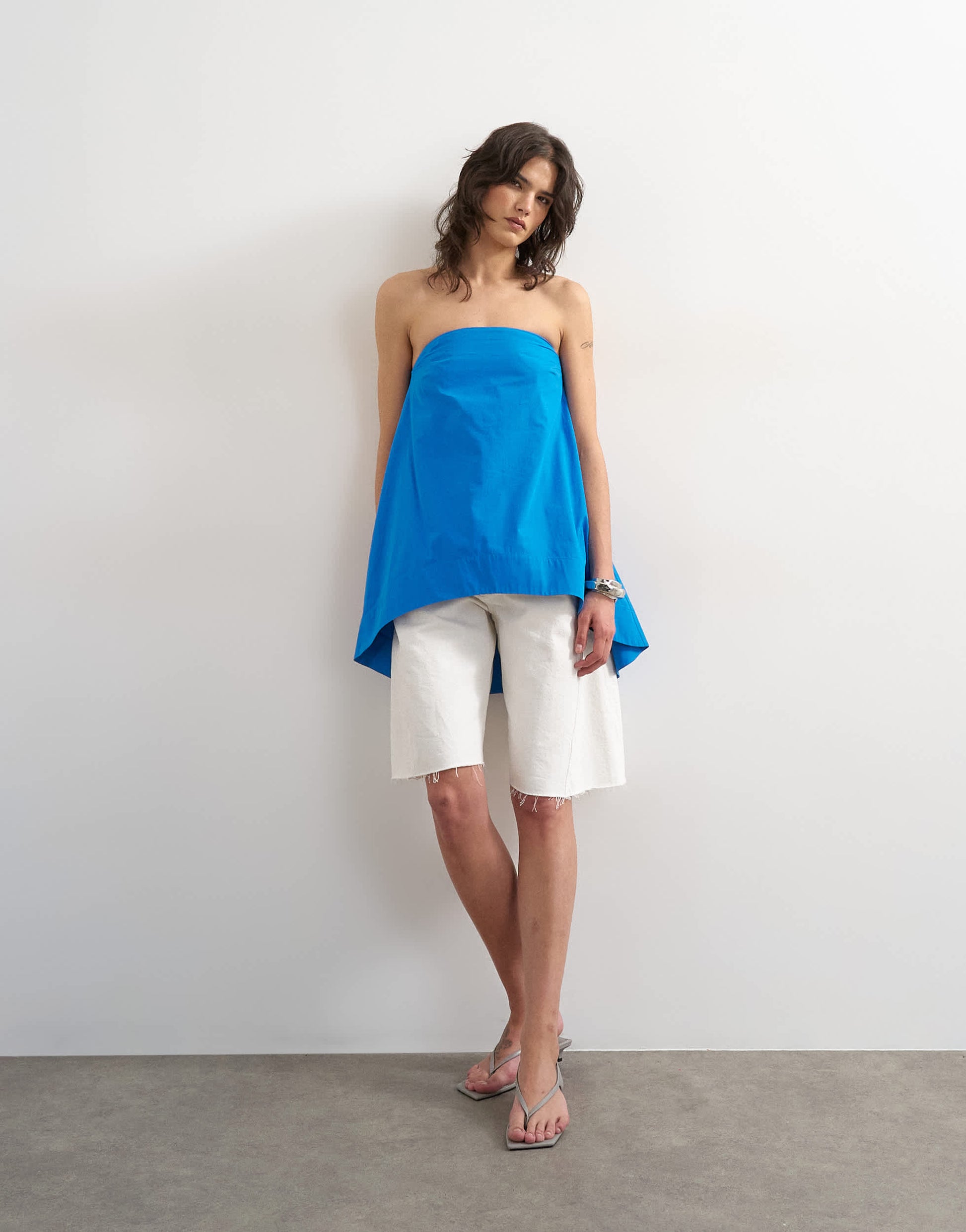 Topshop high low bandeau top in colbalt blue