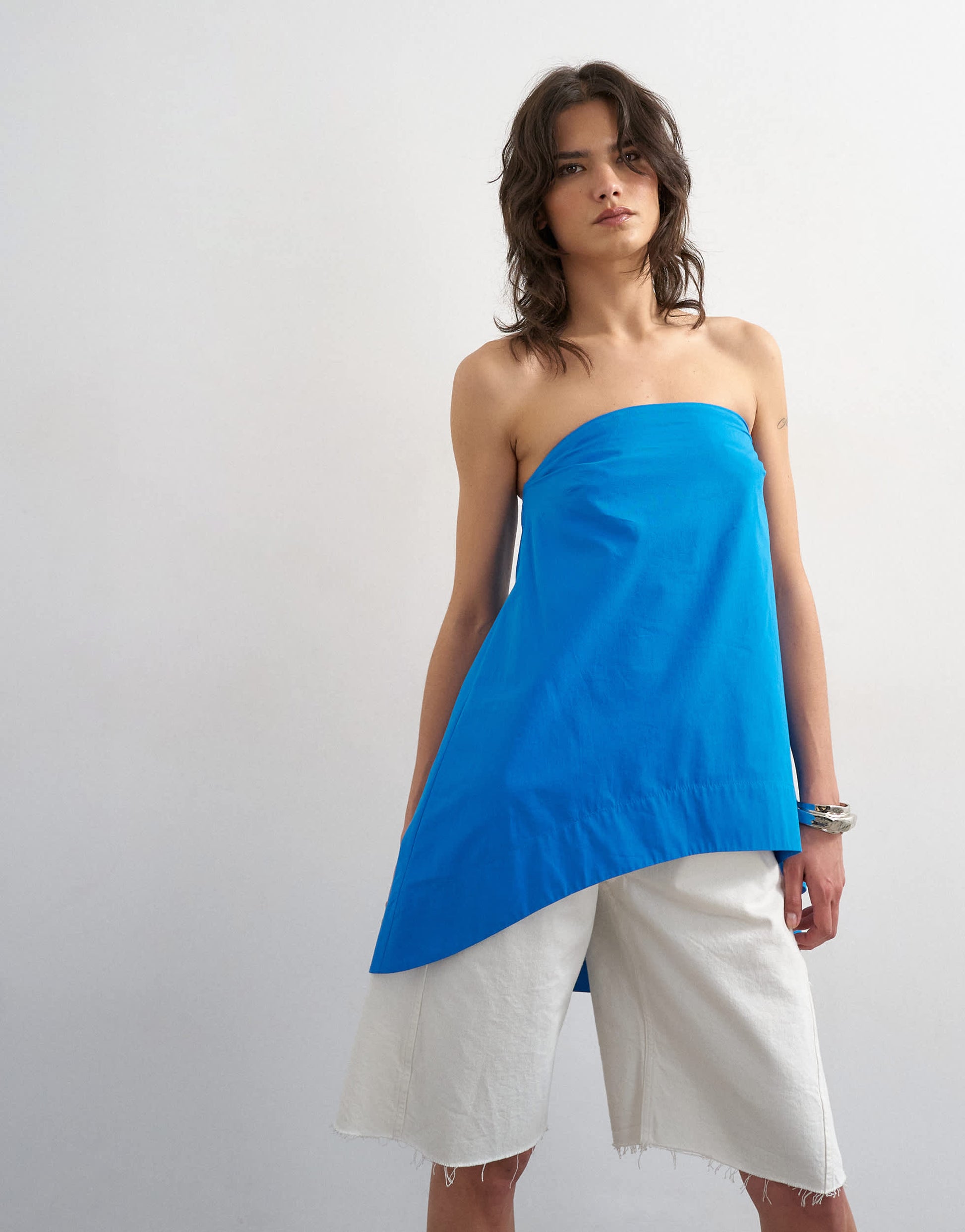 Topshop high low bandeau top in colbalt blue