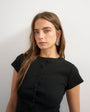Topshop button through short sleeve top in black