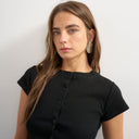 Topshop button through short sleeve top in black