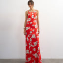 Topshop satin twist strap maxi dress in red floral