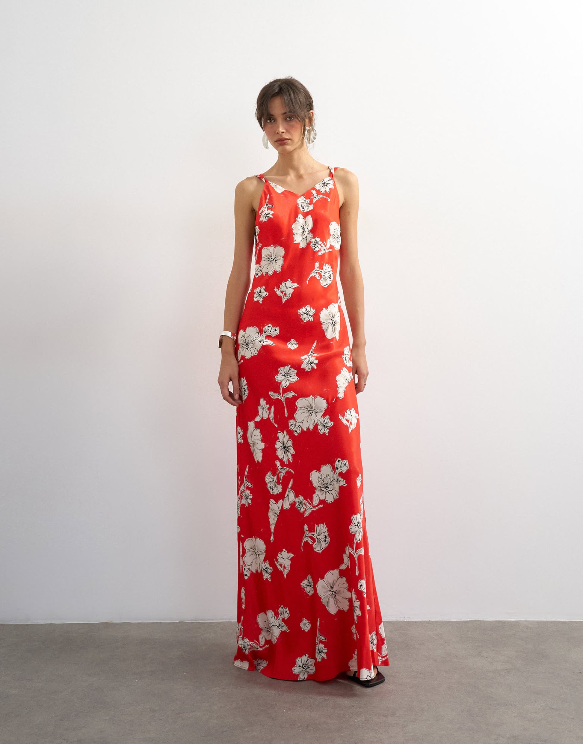 Topshop satin twist strap maxi dress in red floral