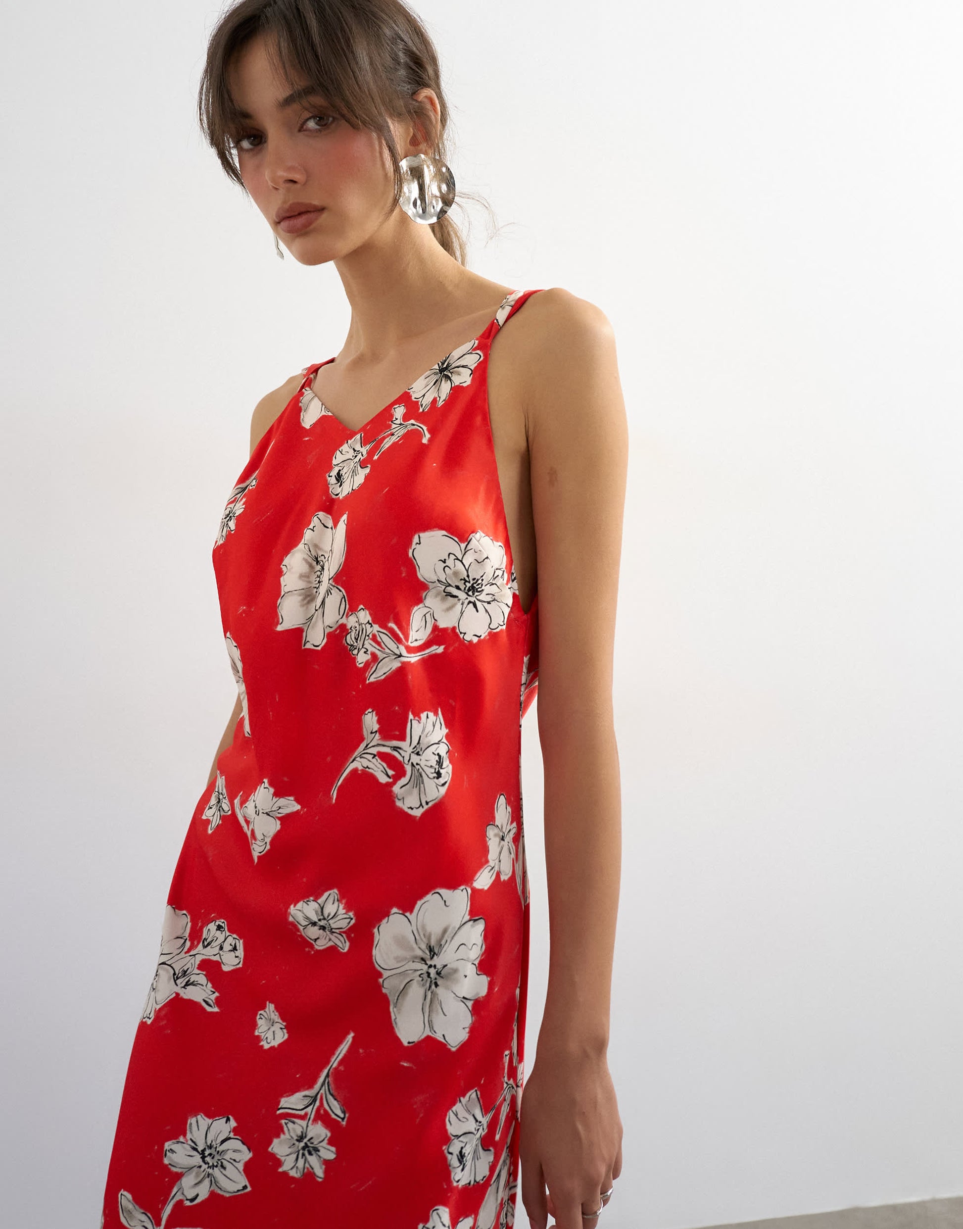 Topshop satin twist strap maxi dress in red floral