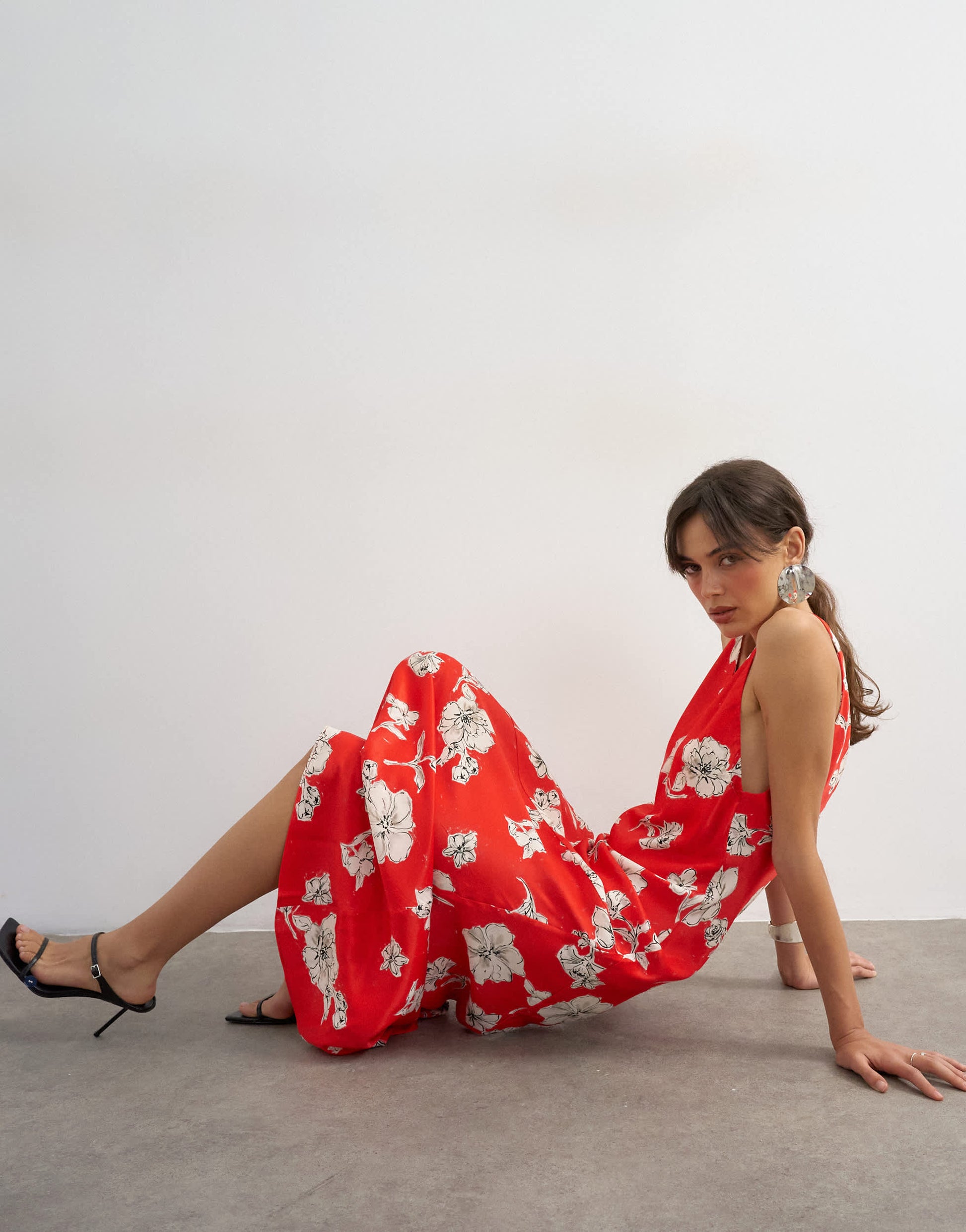 Topshop satin twist strap maxi dress in red floral