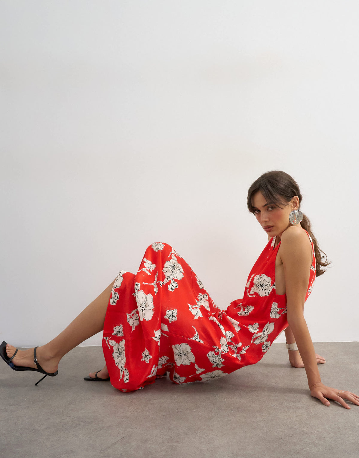 Topshop satin twist strap maxi dress in red floral