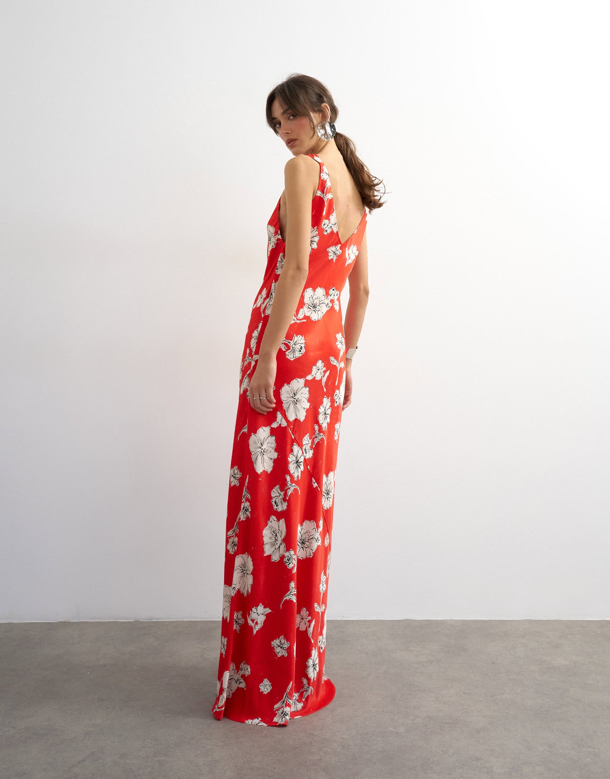 Topshop satin twist strap maxi dress in red floral