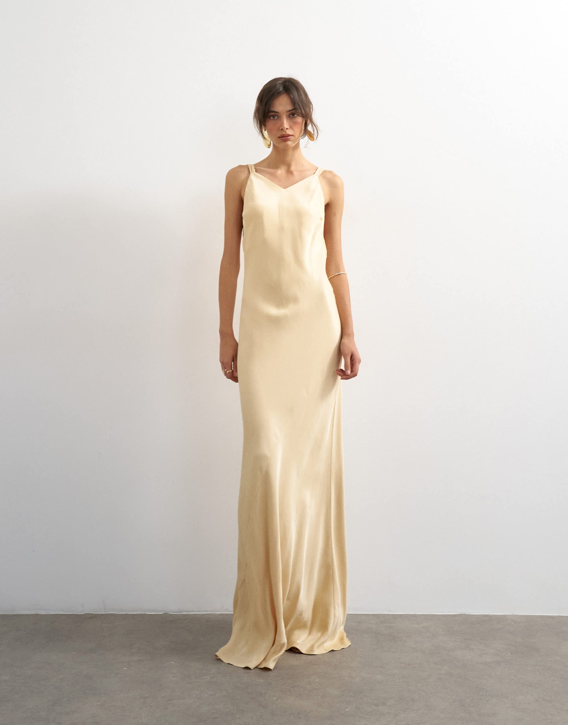 Topshop satin twist strap maxi dress in buttermilk