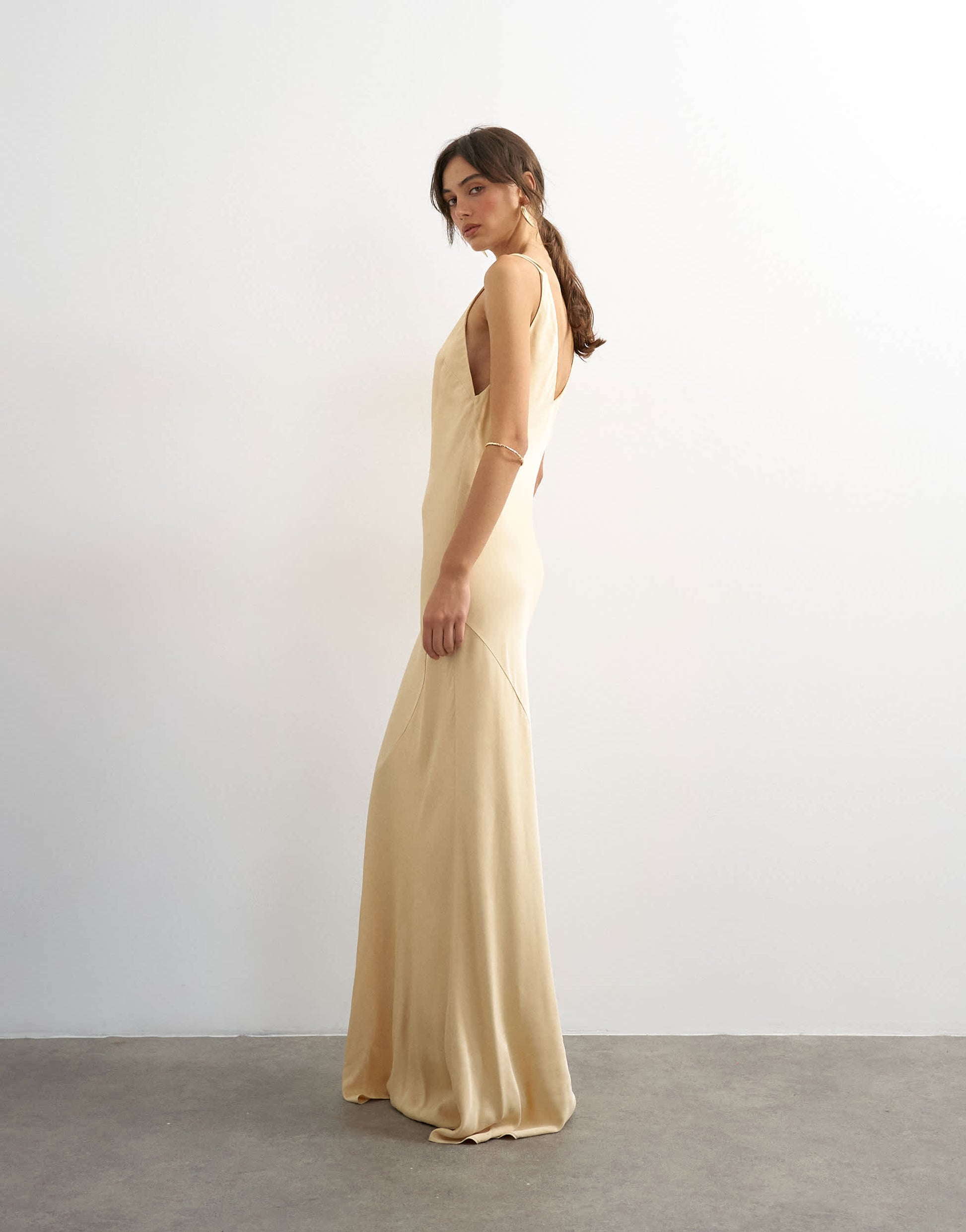 Topshop satin twist strap maxi dress in buttermilk
