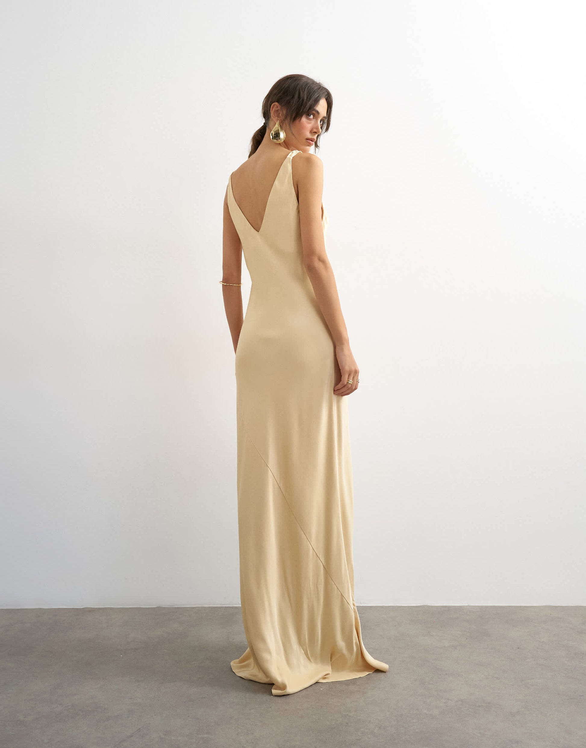 Topshop satin twist strap maxi dress in buttermilk
