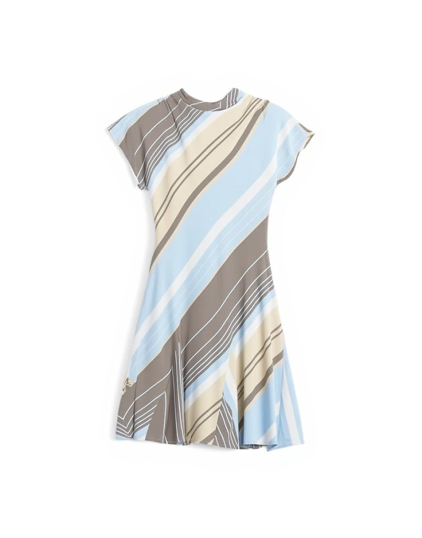 Topshop viscose grown on sleeve mini tea dress in  blue and grey stripe